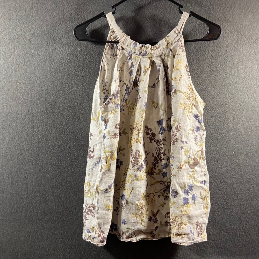made in italy Floral Linen Halter Top Sleeveless Tie Back Large boho coastal